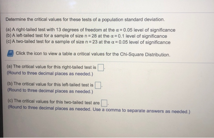 Solved Determine The Critical Values For These Tests Of A | Chegg.com