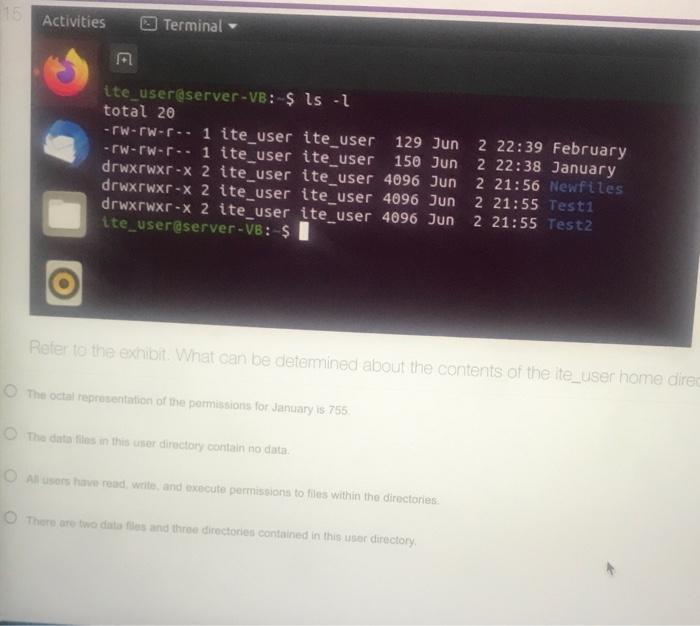 Solved 115 Activities Terminal ite_usereserver-VB: $ ls -1 | Chegg.com