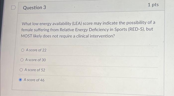 Solved What low energy availability (LEA) score may indicate