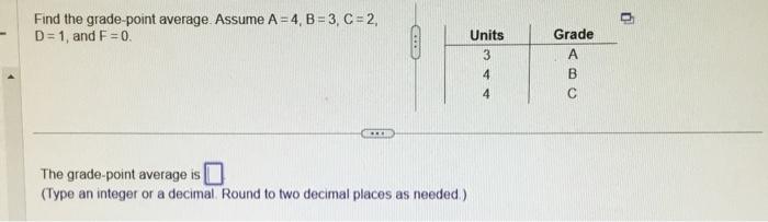 Solved Find the grade-point average. Assume A=4,B=3,C=2, | Chegg.com