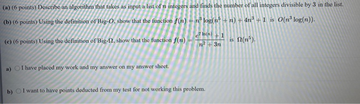 Solved (a) (6 points) Describe an algorithm that takes as | Chegg.com