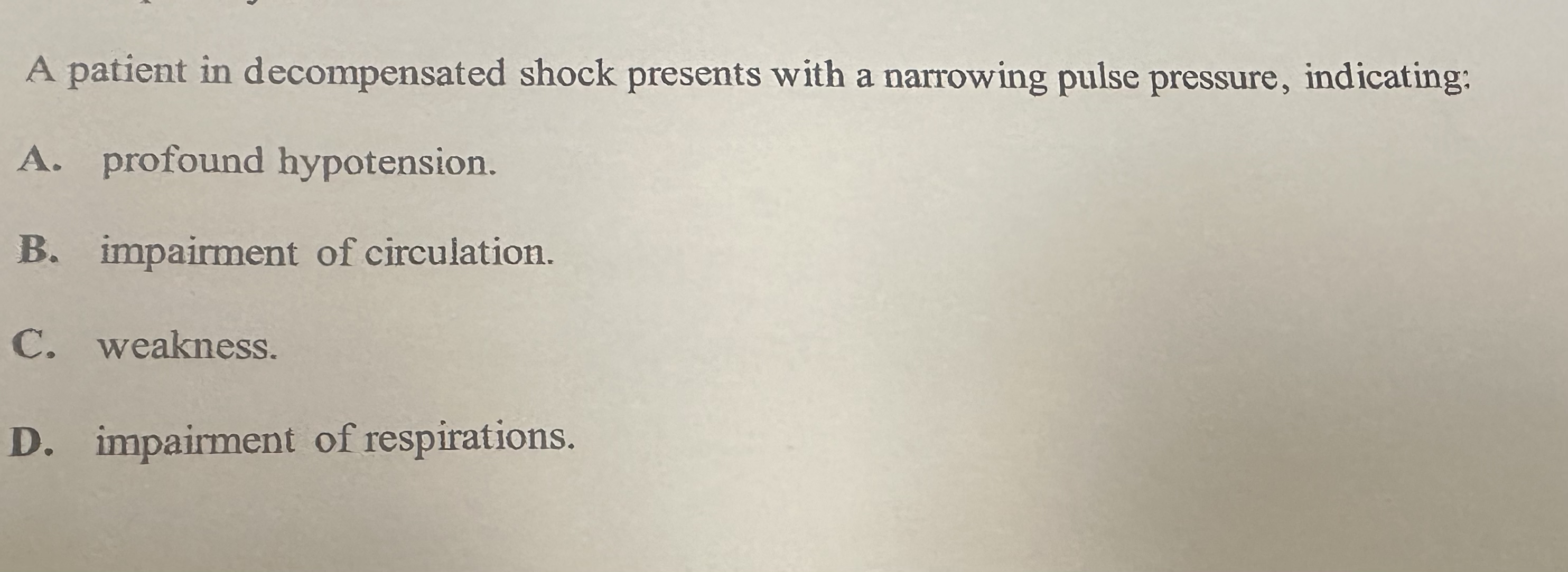 Solved A patient in decompensated shock presents with a | Chegg.com