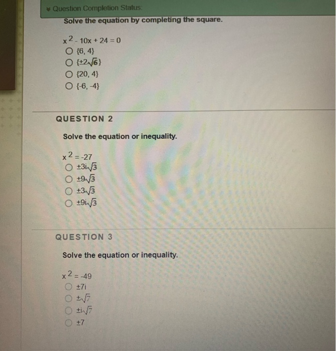 Solved Question Completion Status: Solve the equation by | Chegg.com