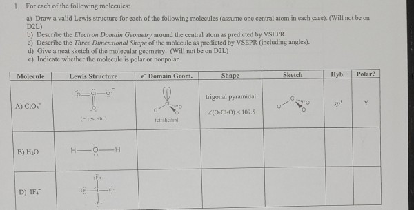 Solved 1. For each of the following molecules: a) Draw a | Chegg.com