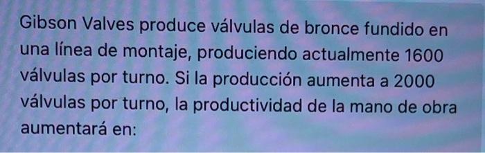 Gibson Valves produce válvulas de bronce fundido en una línea de montaje, produciendo actualmente 1600 válvulas por turno. Si