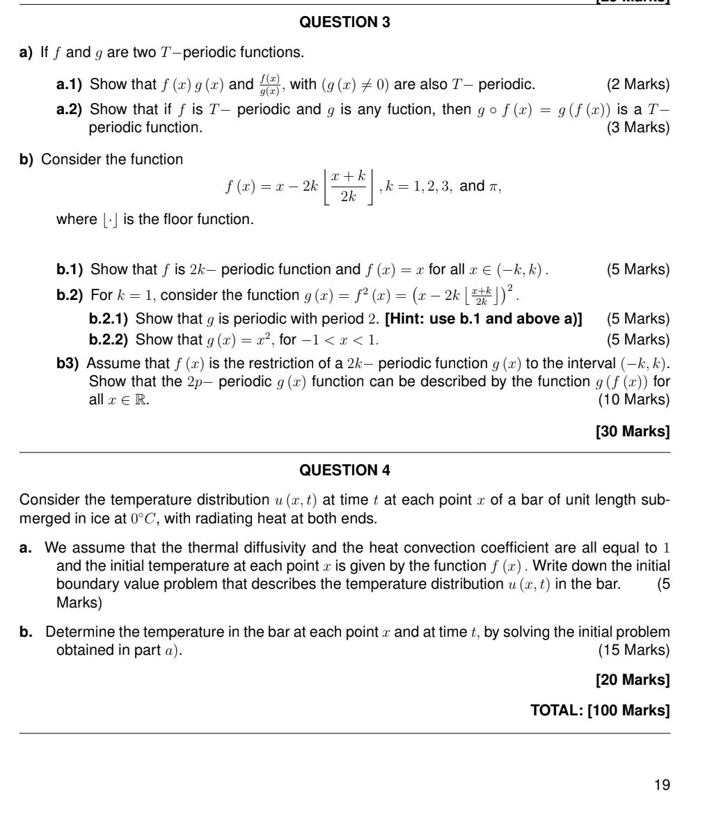 Solved QUESTION 3a) ﻿If f ﻿and g ﻿are two T-periodic | Chegg.com