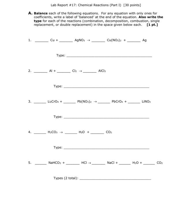 Solved A. Balance Each Of The Following Equations. For Any 