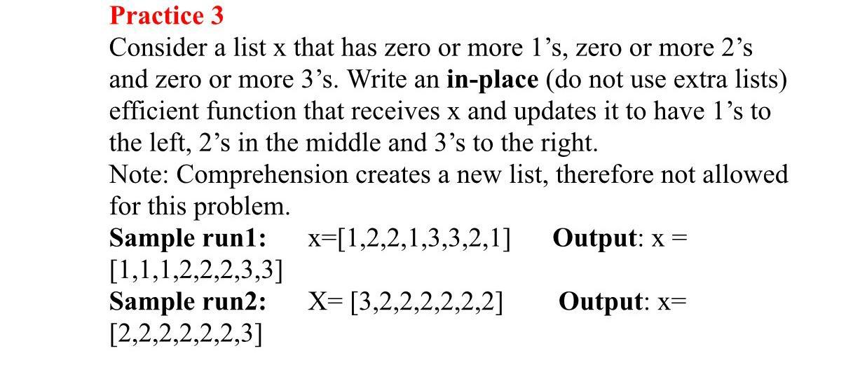 Solved Practice 3 Consider a list x that has zero or more | Chegg.com