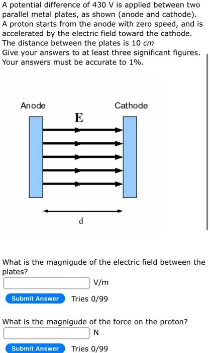 Solved A potential difference of 430 V is applied between | Chegg.com