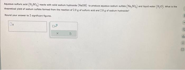 Solved Aqueous sulfuric acid (H2SO4) reacts with solid | Chegg.com