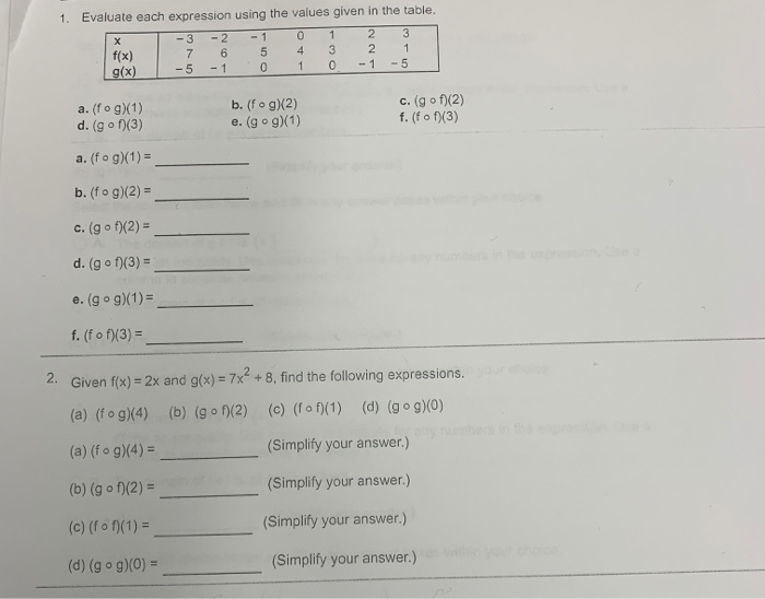 Solved 1. Evaluate each expression using the values given in | Chegg.com