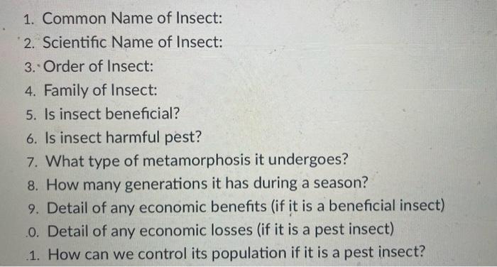 Solved Select any 5 pest or beneficial insects from 5 | Chegg.com