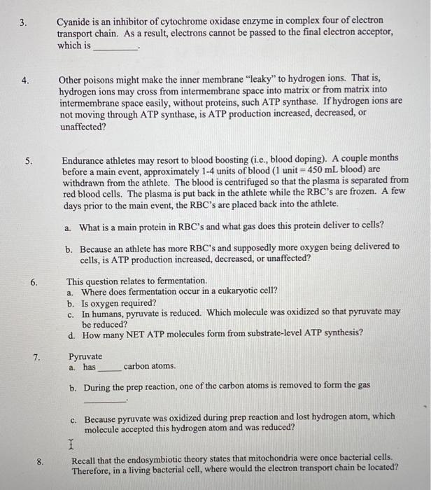 Solved 3. Cyanide is an inhibitor of cytochrome oxidase | Chegg.com