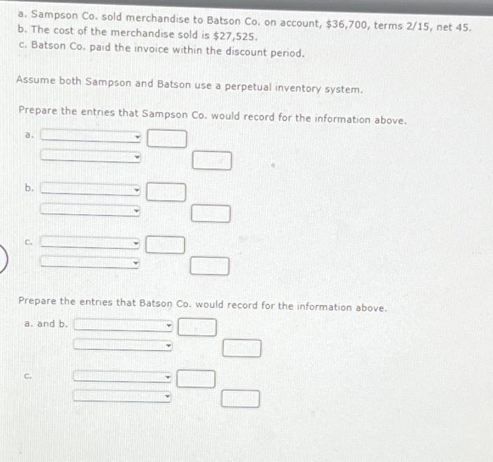 Solved A. Sampson Co. Sold Merchandise To Batson Co. On | Chegg.com