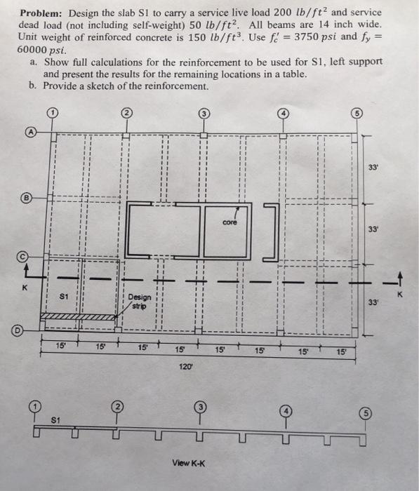 Solved Problem: Design the slab Sl to carry a service live | Chegg.com