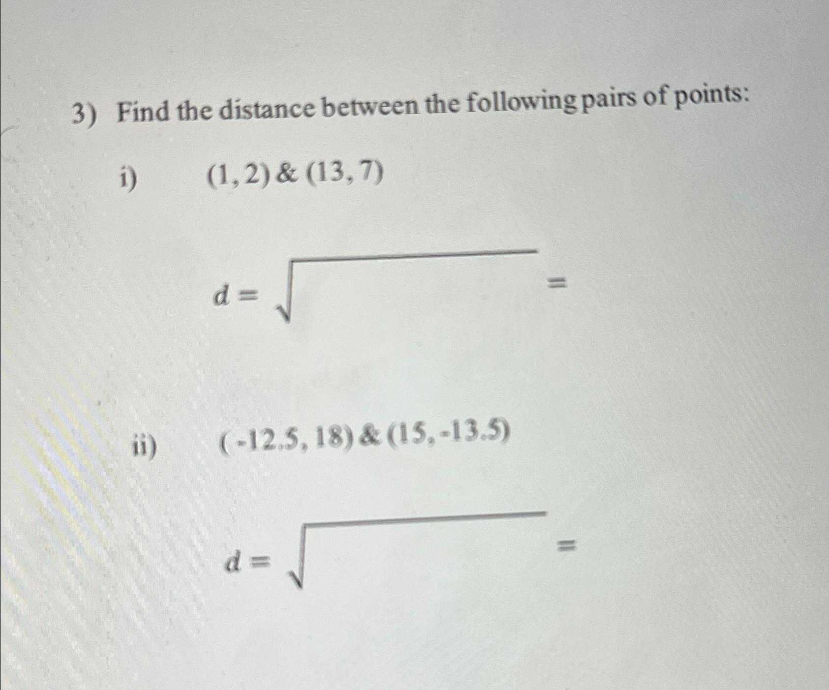 Solved Find The Distance Between The Following Pairs Of | Chegg.com