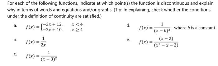 Solved For each of the following functions, indicate at | Chegg.com