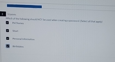 Solved 2 10 ﻿pointsWhich of the following should NOT be used | Chegg.com