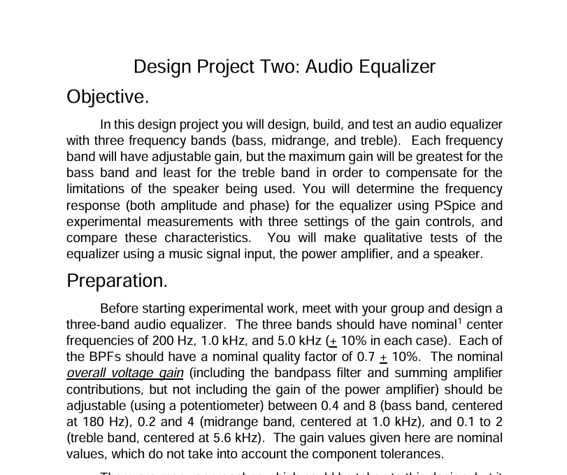 Solved Design Project Two: Audio EqualizerObjective.In this | Chegg.com