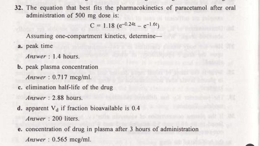 Solved The equation that best fits the pharmacokinetics of | Chegg.com