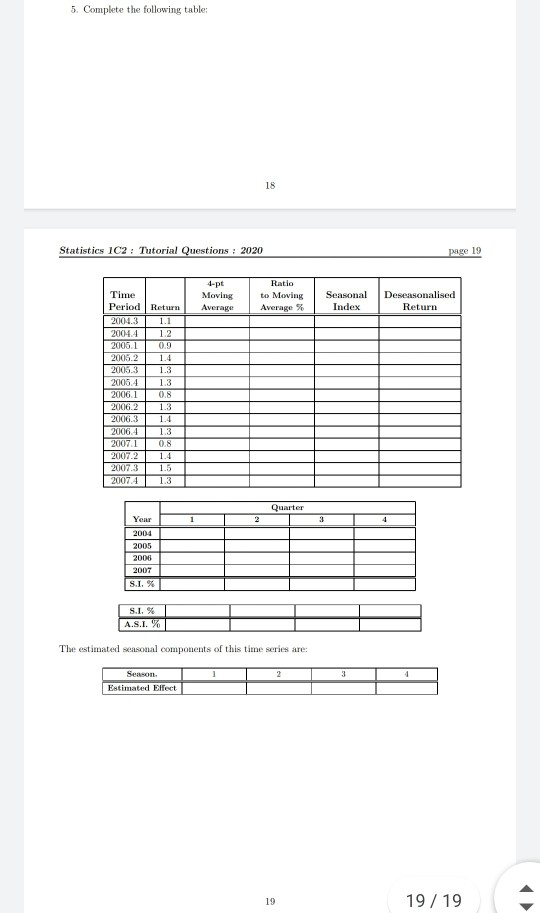 11 Tutorial Eleven The following table shows return | Chegg.com