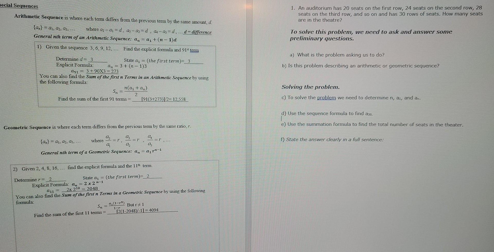 Solved pecial Sequences 1. An auditorium has 20 seats on the