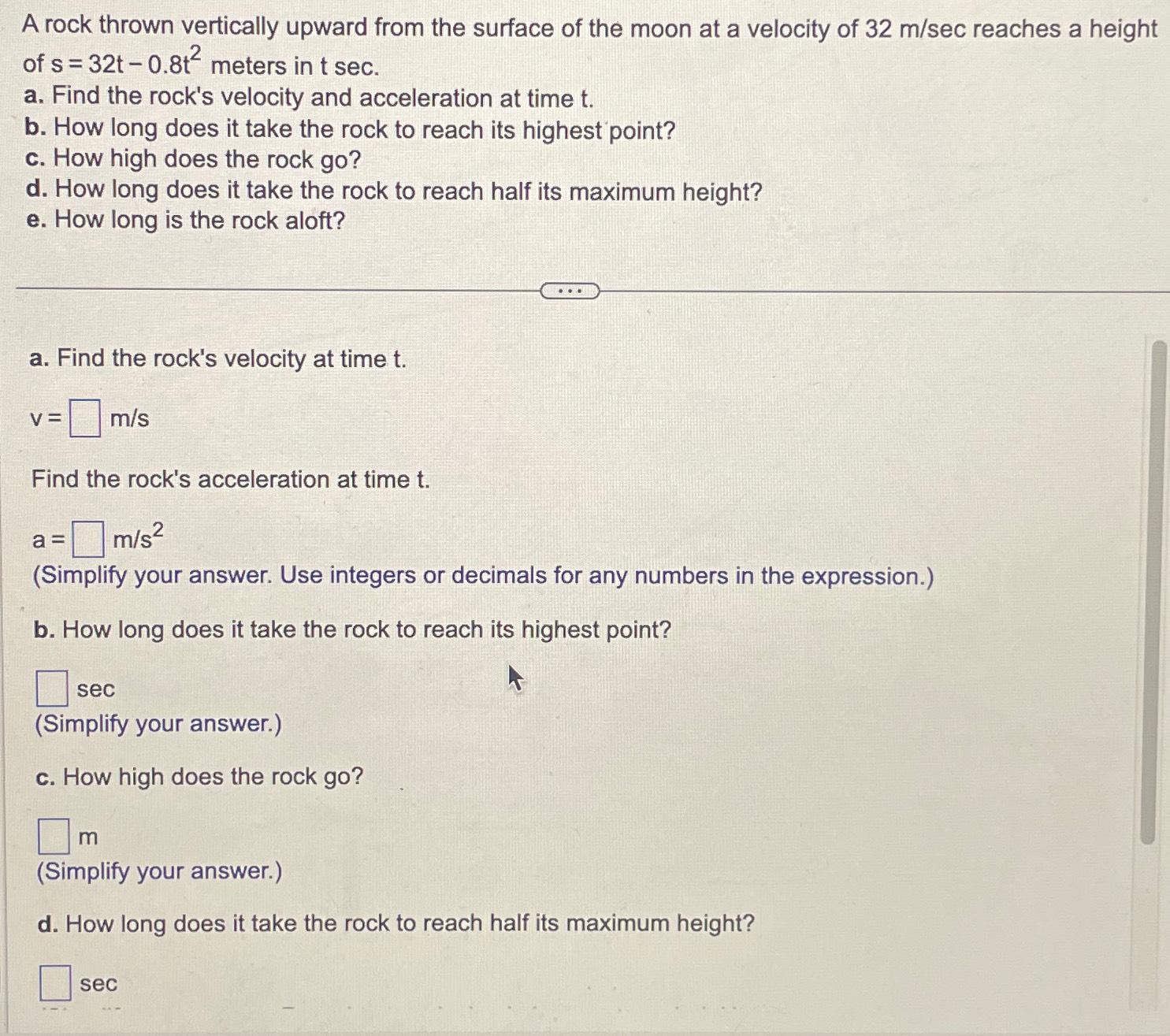 Solved A rock thrown vertically upward from the surface of | Chegg.com