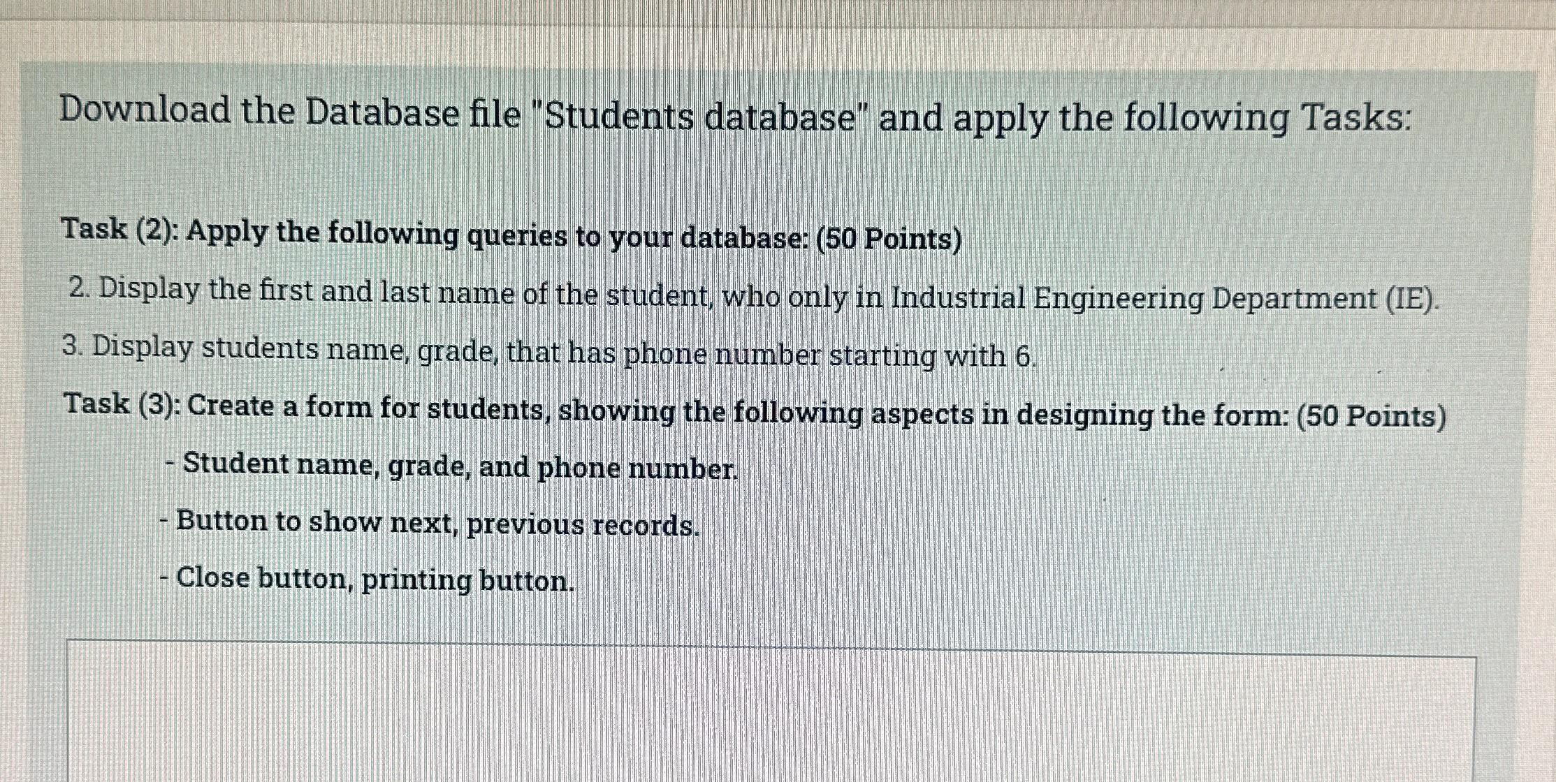 Solved Download The Database File "Students Database" And | Chegg.com