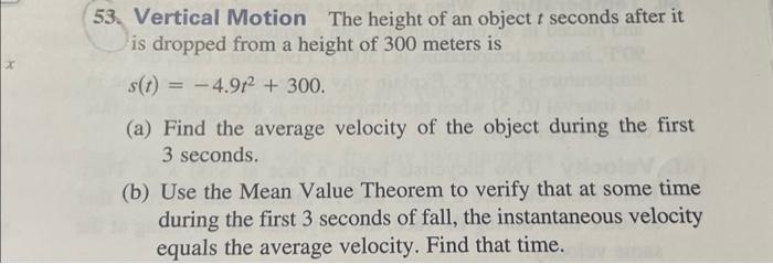 Solved 53. Vertical Motion The height of an object t seconds | Chegg.com