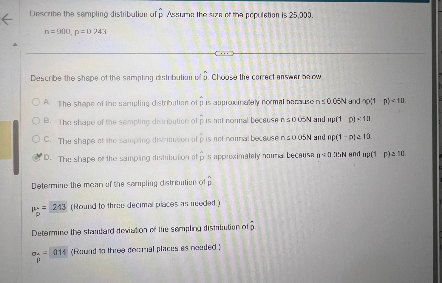 Solved Describe the sampling distribution of hat(p). ﻿Assume | Chegg.com