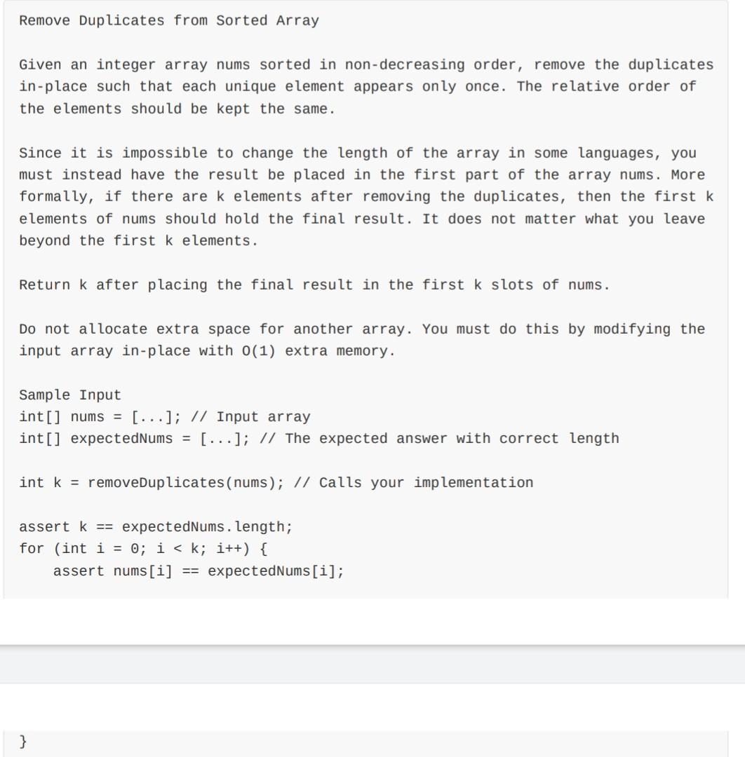 Solved Remove Duplicates From Sorted Array Given An Integer | Chegg.com