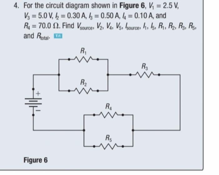Solved 4. For the circuit diagram shown in Figure 6, V1=2.5 | Chegg.com