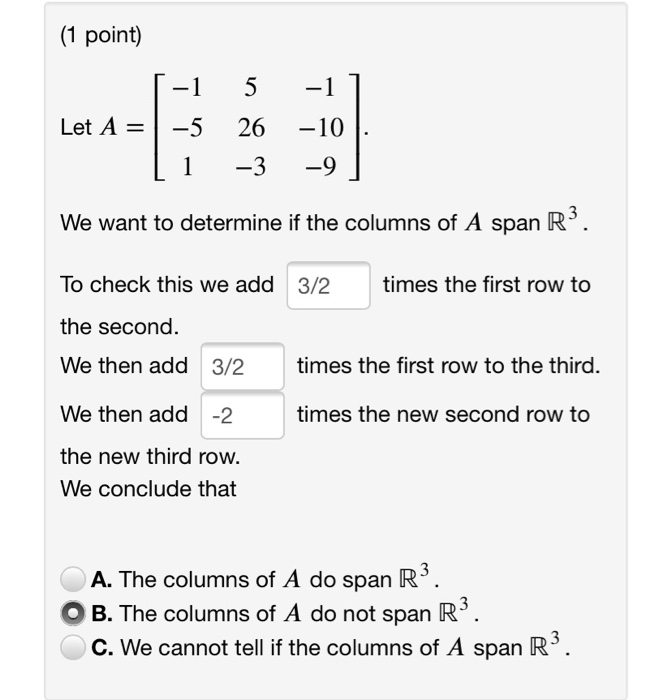 Solved 1 point 1 5 1 Let A 5 26 10 9 1 3 We want Chegg