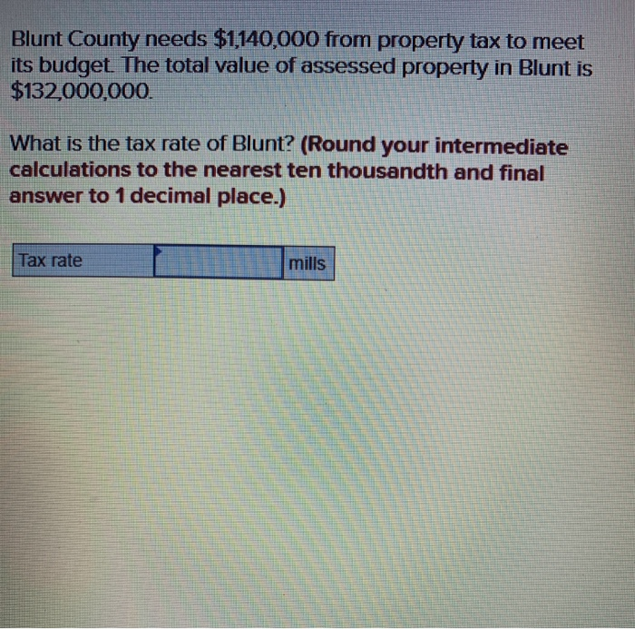 Solved Blunt County needs 1,140,000 from property tax to