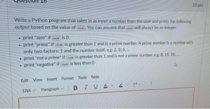 Solved Write a Python program that takes in as input a | Chegg.com