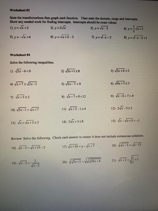 Algebra 2 transformations worksheet