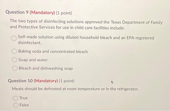 The two types of disinfecting solutions approved the Texas Department of Family and Protective Services for use in child care