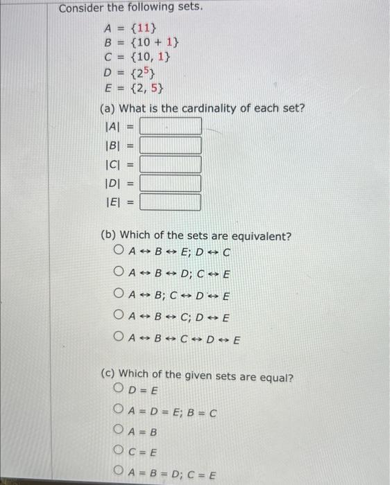 Solved Consider The Following Sets. | Chegg.com