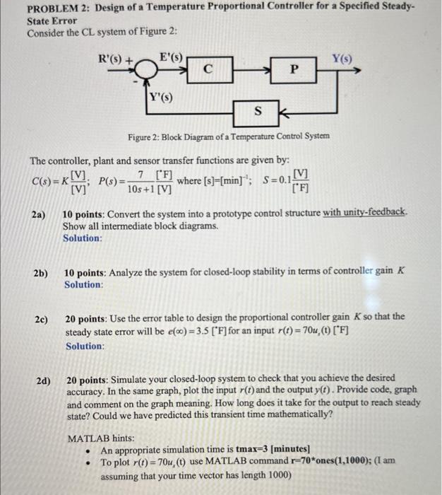 Solved PROBLEM 2: Design of a Temperature Proportional | Chegg.com