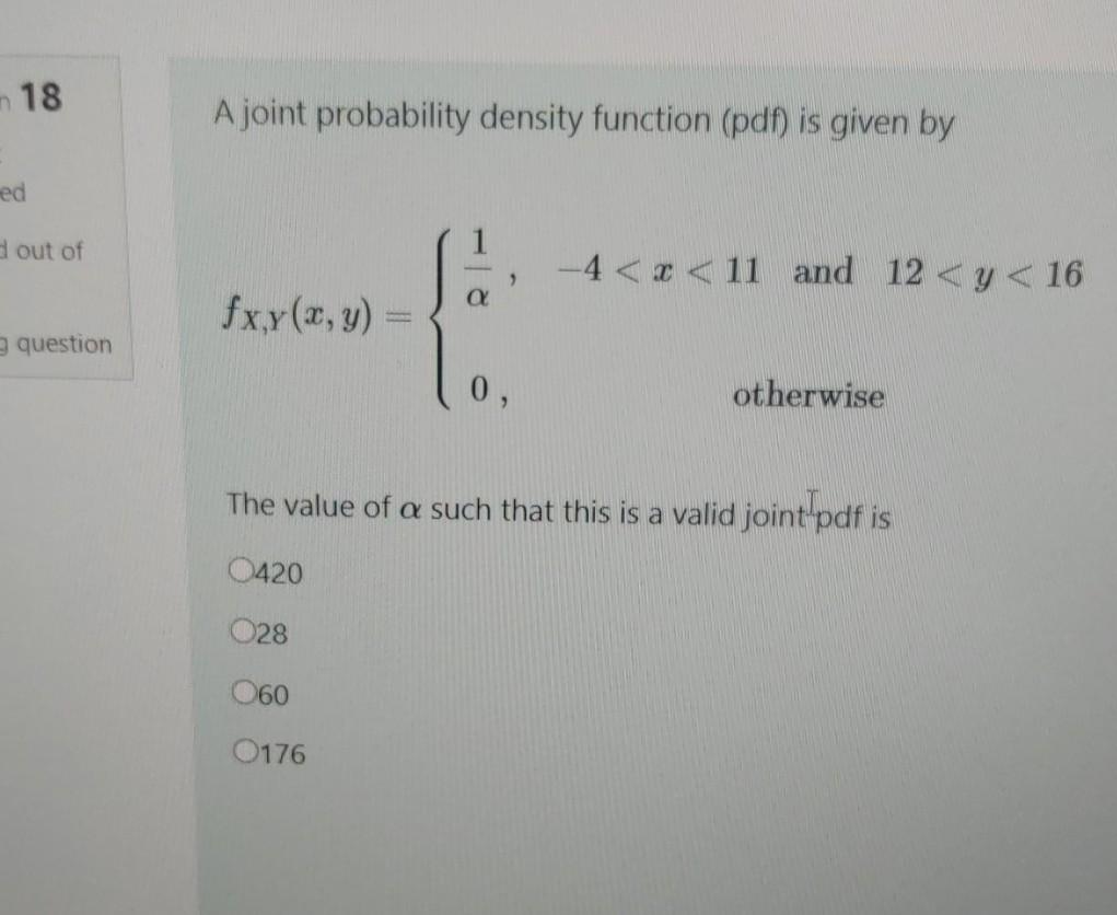 Solved n 18 A joint probability density function (pdf) is | Chegg.com