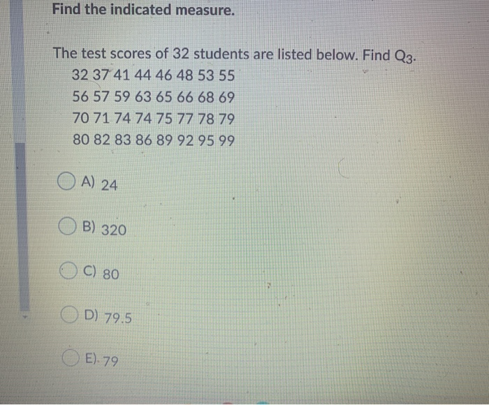 Solved Find The Indicated Measure The Test Scores Of 32 Chegg Com