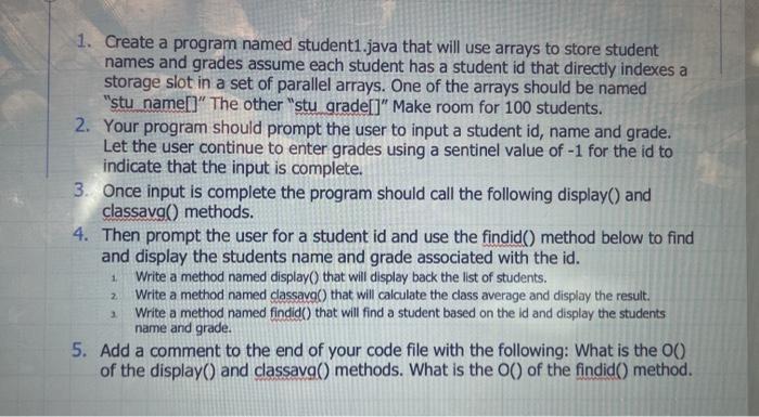 Solved 1. Create a program named student1.java that will use | Chegg.com