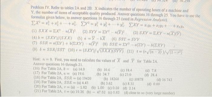Problem IV. Refer to tables 2 A and 2B: X indicates | Chegg.com