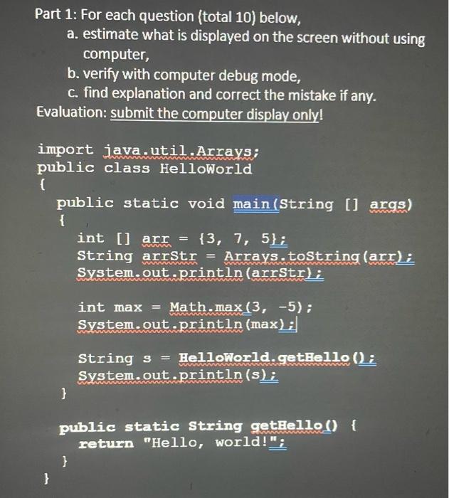 Solved Part 1: For each question (total 10) below, a. | Chegg.com