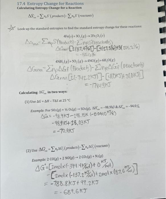 Solved 17.4 Entropy Change For Reactions Calculating Entropy | Chegg.com