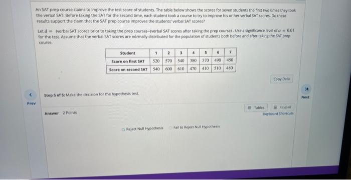 Solved An Sat Prep Course Claims To Improve The Test Score