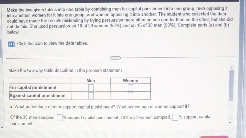 Solved Make the two given tables into one table by combining | Chegg.com