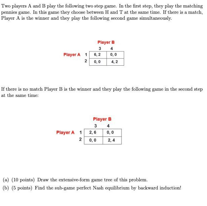 Solved Two players A and B play the following two step game. | Chegg.com