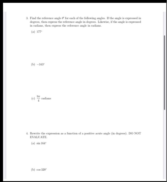 Solved 3. Find the reference angle for each of the following | Chegg.com