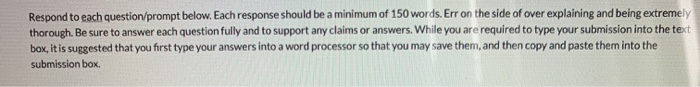 Solved Respond to each question/prompt below. Each response | Chegg.com